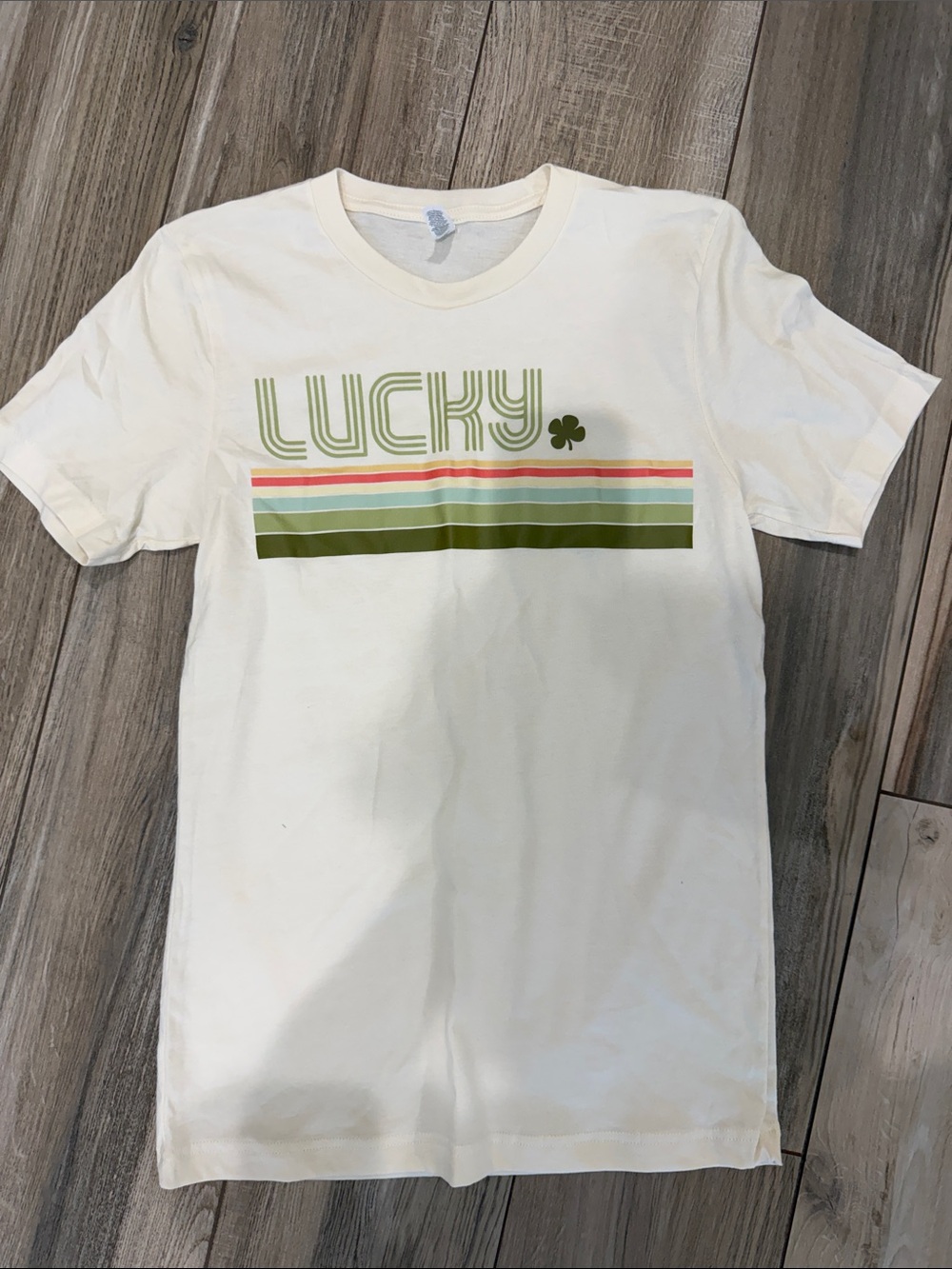 Bella Canvas White Tee with Green and Orange Stripe 'LUCKY' Graphic